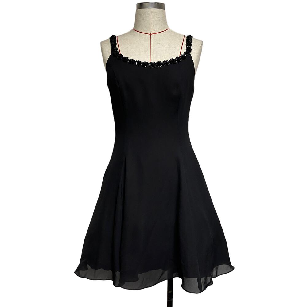 Vintage Up Beat Womens Size 7/8 Y2K Sequin Trim Black Dress